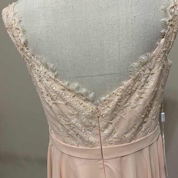 Peach Chiffon Dress A-line/Princess Off-the-Shoulder Sleeveless Tea-Length - Picture 7 of 7